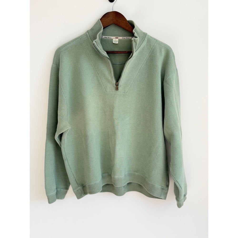Tommy Bahama Quarter Zip Pullover Sage Green Cotton Blend Preppy Coastal Top M